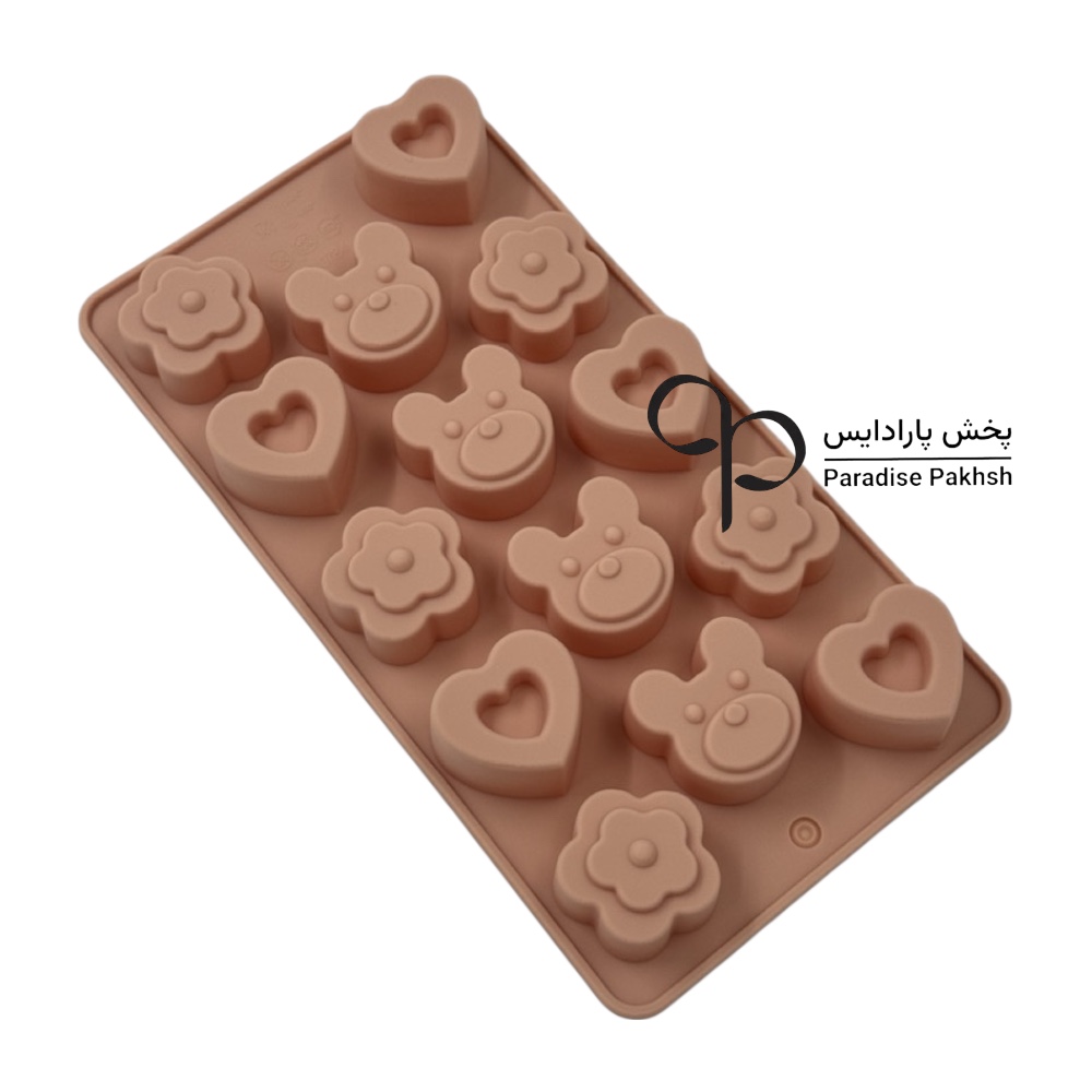 قالب سیلیکونی شکلات قلب ، خرس ، گل 14 خانه چینی